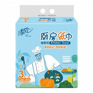 Кухонные полотенца "Breeze Kitchen" (жиропоглощающие, БЫСТРОВПИТЫВАЮЩИЕ, двухслойные, плотные, с тиснёным рисунком) 76 листов х 3 упаковки / 10