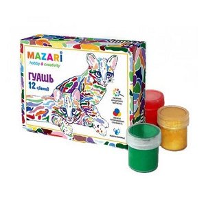 Гуашь 12 цветов "Mazari Art Animals" 20мл