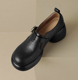 Женские полуботинки с пряжкой на каблуке, черные