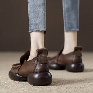 Женские ботинки из мягкой эко. кожи на толстой подошве, коричневые