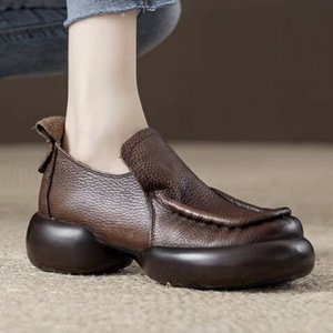 Женские ботинки из мягкой эко. кожи на толстой подошве, коричневые