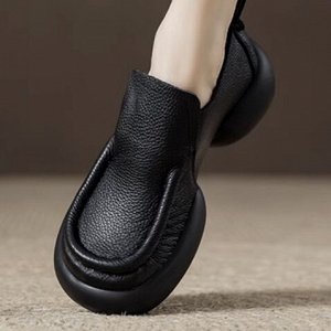 Женские ботинки из мягкой эко. кожи на толстой подошве,  черные