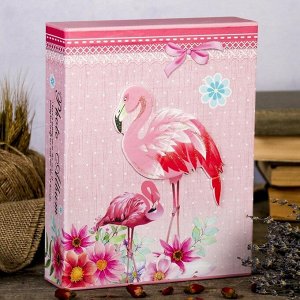 Фотоальбом на 100 фото 10х15 см "Фламинго в цветах" в коробке МИКС 26х20х5,5 см