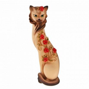 Сувенир "Кошка Маркиза" с китайскими розочками бежевая
