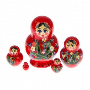 Матрёшка «Калинка», красный платок, 5 кукольная, 10 см, микс