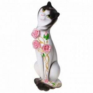 Сувенир "Кошка Анжелика" с розочками белая