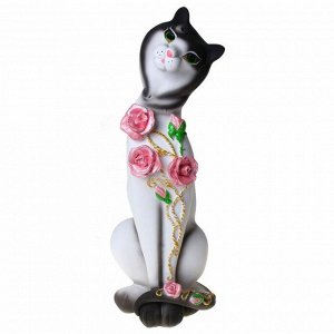 Сувенир "Кошка Анжелика" с розочками белая