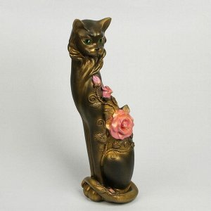 Сувенир "Кошка Маркиза" с крупной розой черная с золотом