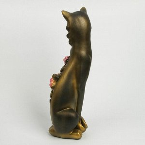 Сувенир "Кошка Маркиза" с крупной розой черная с золотом