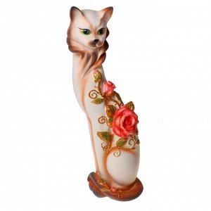 Сувенир "Кошка Маркиза" с крупной розой бежевая