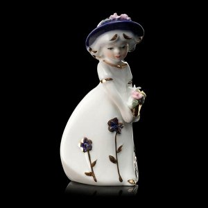 Сувенир керамика "Девочка в синей шляпке в платье с цветами" МИКС 11,5х6х7,5 см