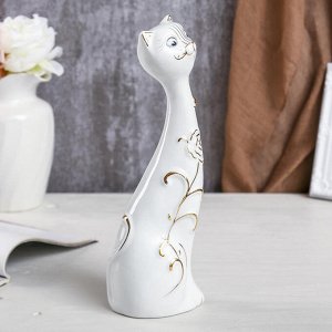 Сувенир керамика "Белый кот с золотой розой" 30х7,5х9,5 см