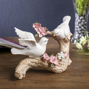 Сувенир керамика "Две птички на ветке с цветами" 13х21х9 см