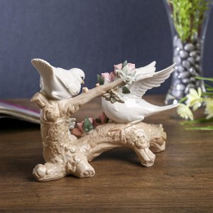 Сувенир керамика "Две птички на ветке с цветами" 13х21х9 см