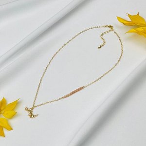 Колье на цепочке с Лунным камнем и подвеской "Кошка"