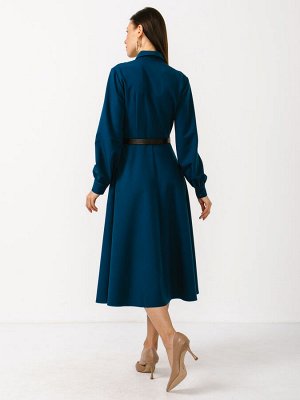 Платье из костюмной ткани с контрастным воротником и манжетом OD-841-2 бирюза