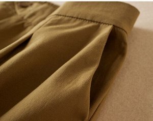 Шорты широкие с высокой посадкой из смешанного хлопка, пояс на резинке, хаки