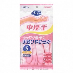 Виниловые перчатки “Family” (средней толщины, с внутренним покрытием) розовые РАЗМЕР S, 1пара/120