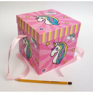 Коробка складная Единорог голова на розовом 15 х 15 х 15 см