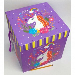 Коробка складная Единорог голова на фиолетовом 30 х 30 х 30 см