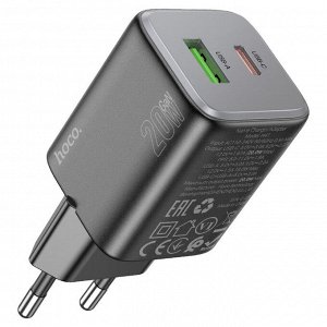 Сетевое зарядное устройство быстрая зарядка HOCO N41 Almighty USB+USB-C + кабель PD20W+QC3.0 Черный