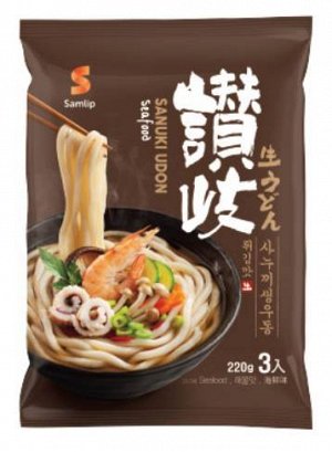 Лапша Удон со вкусом морепродуктов Sanuki Udon Seafood 642г