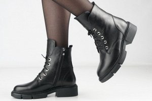 Ботинки женские черные из натуральной кожи демисезон, подклад байка
