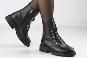 Ботинки женские черные из натуральной кожи демисезон, подклад байка