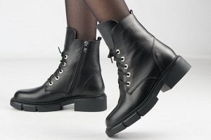 Ботинки женские черные из натуральной кожи демисезон, подклад байка