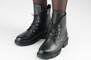Ботинки женские черные из натуральной кожи демисезон, подклад байка