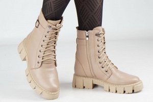 Ботинки женские бежевые из натуральной кожи демисезон, подклад байка