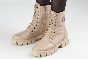 Ботинки женские бежевые из натуральной кожи демисезон, подклад байка