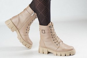 Ботинки женские бежевые из натуральной кожи демисезон, подклад байка