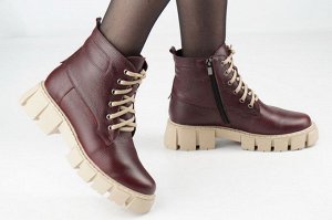 Ботинки женские бордовые из натуральной кожи демисезон, подклад байка