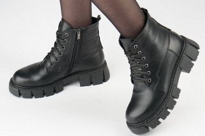 Ботинки женские черные из натуральной кожи демисезон, подклад байка