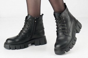 Ботинки женские черные из натуральной кожи демисезон, подклад байка