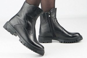 Ботинки женские черные из натуральной кожи зима, подклад шерстяной мех