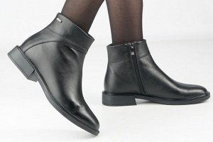 Ботинки женские черные из натуральной кожи зима, подклад шерстяной мех