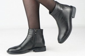 Ботинки женские черные из натуральной кожи зима, подклад шерстяной мех