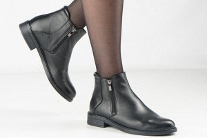 Ботинки женские черные из натуральной кожи демисезон, подклад байка