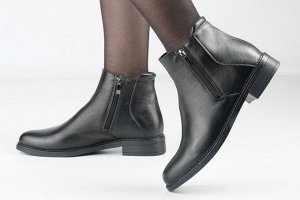 Ботинки женские черные из натуральной кожи демисезон, подклад байка