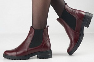 Ботинки женские бордовые из натуральной кожи зима, подклад шерстяной мех