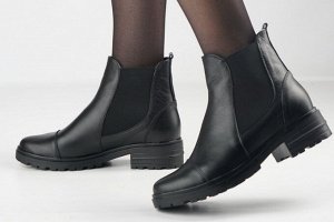 Ботинки женские черные из натуральной кожи зима, подклад шерстяной мех