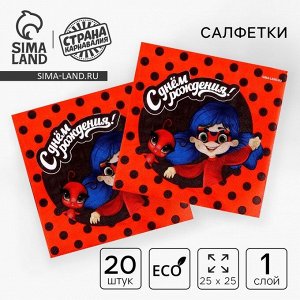 Салфетки бумажные «С днём рождения», 25 x 25 см, в наборе 20 шт.