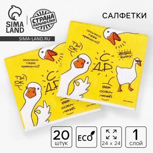 Салфетки бумажные однослойные «Гуси», 24 x 24 см, в наборе 20 шт.