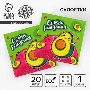 Салфетки бумажные 25?25 см «С днём рождения», набор 20 шт.