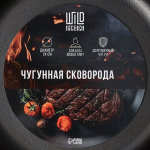 Сковорода Wild Kitchen, d=24 см, лопатка и губка в комплекте, чугун