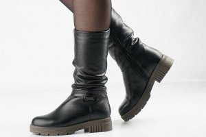 Женские полусапоги черные из натуральной кожи, подклад шерстяной мех
