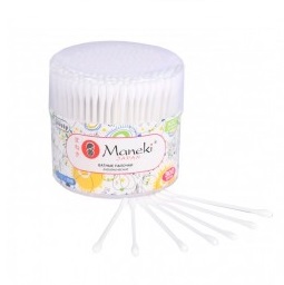 Палочки ватные гигиен. "Maneki" Lovely, с белым пластик. стиком, в пластиковом стакане, 300 шт./упак