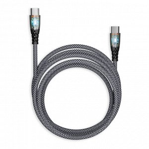 Кабель для зарядки телефона TYPE C - TYPE C, 3 А, нейлоновый, 1 м (провод питания), с прозрачными наконечниками, Smartbuy (IK-3112FCTRANSP-BLACK)